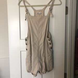 Hollister beige overall shorts romper side buttons